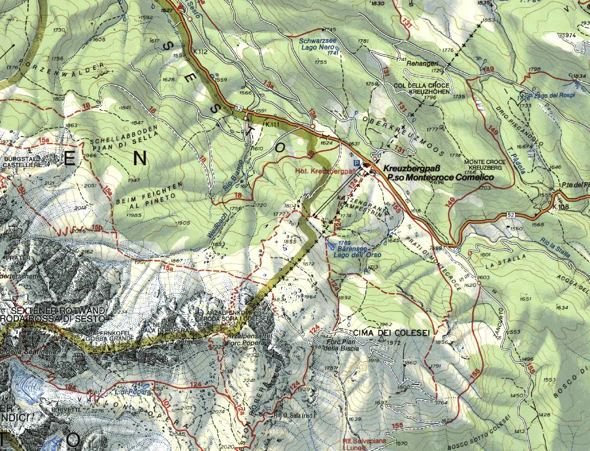 cartina del passo monte croce comelico