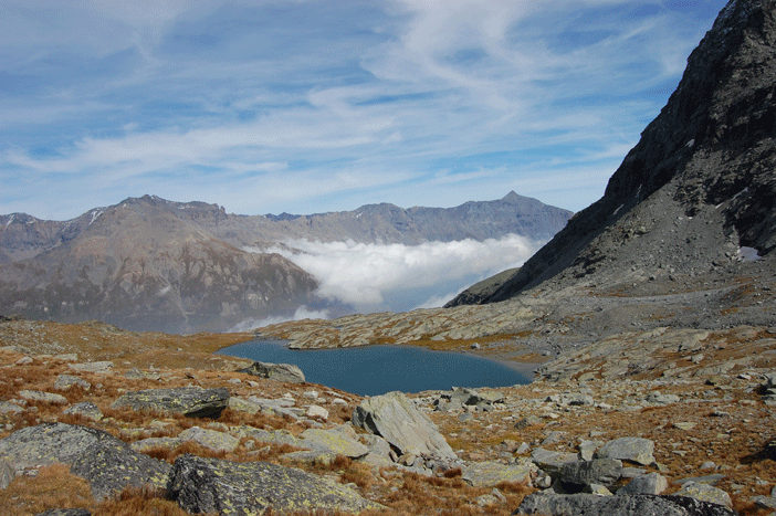 22 settembre 2013 Moncenisio-Il lago Bianco con sullo sfondo le cime Lamet e Rocciamelone visti dal Bivacco X