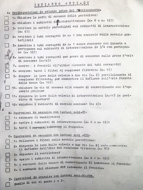 Istruzioni dell'impianto anti-CO, con ipotesi anti-CBR.