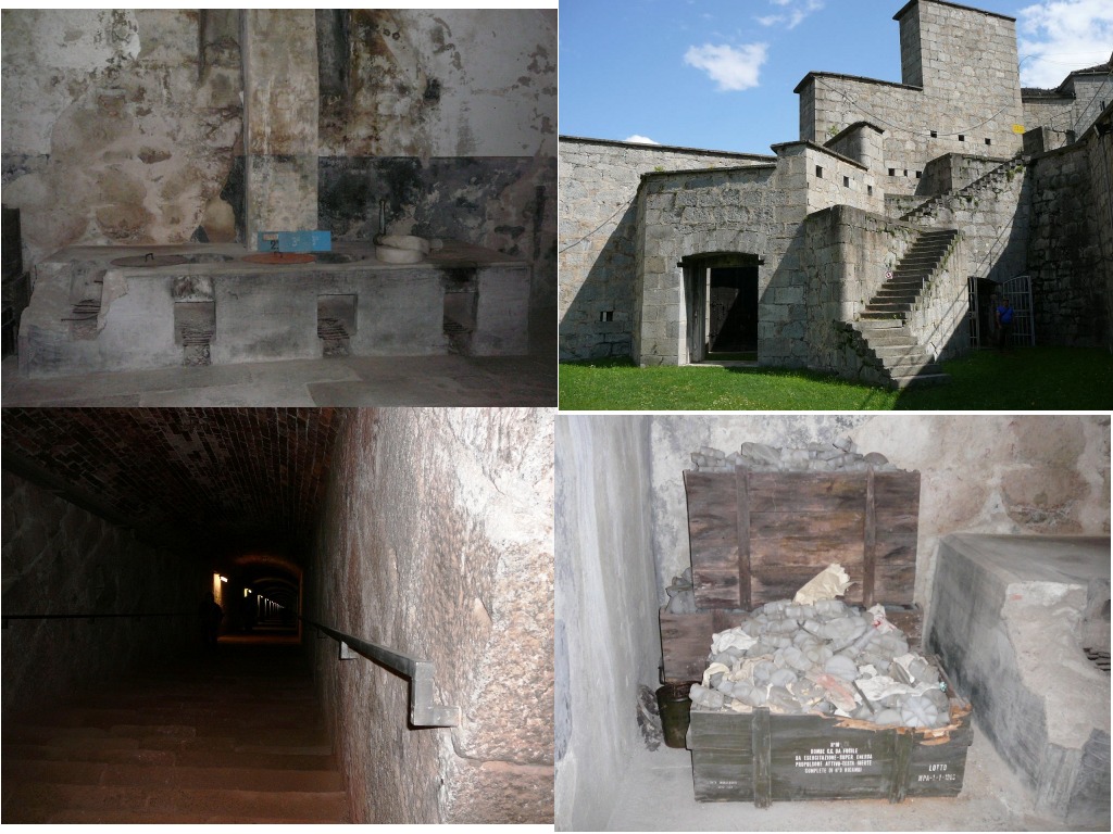 In ordine orario: la cucina del forte alto, le scalinate disorientative del forte alto, i 451 scalini, una cassetta porta (booo)