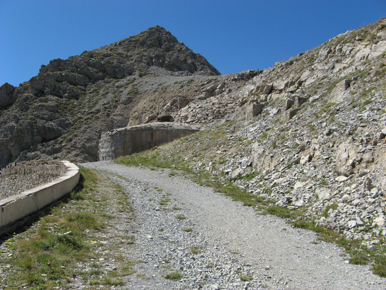 La strada militare dello Janus passa davanti al Blocco 1 d'ingresso dell'opera omonima