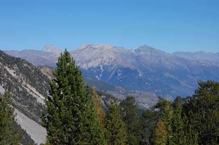 Guardando a NE si distinguono chiaramente la Rocca d'Ambin,il monte Seguret e il monte Niblè tutte cime oltre i 3000 m di quota