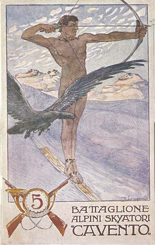 Particolare cartolina del btg Skyatori Monte Cavento viaggiata nel 1919 mtecavento